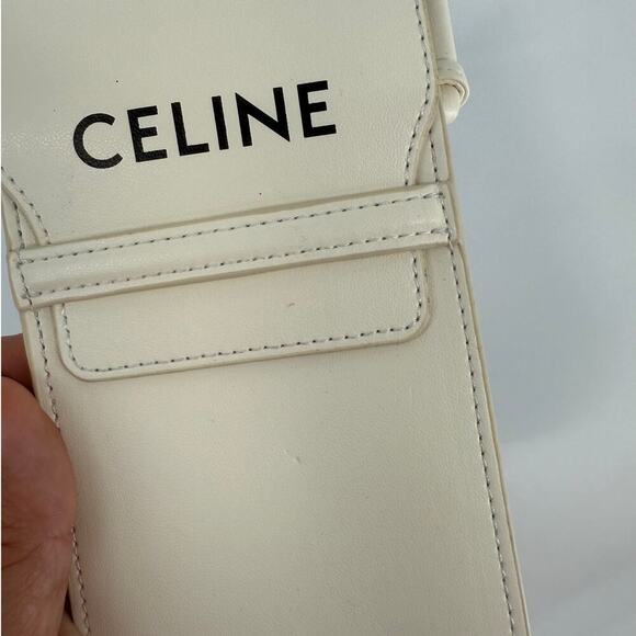 Celine White Leather Logo Sunglasses Cellphone Pouch - Picture 5 of 6